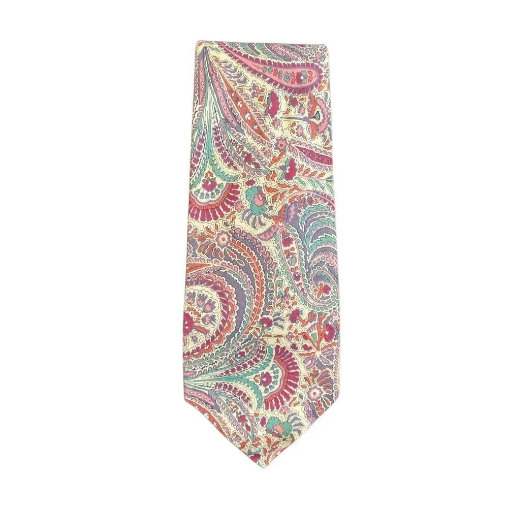 Liberty of London, men’s vintage, paisley print purple and cream, cotton tie 57